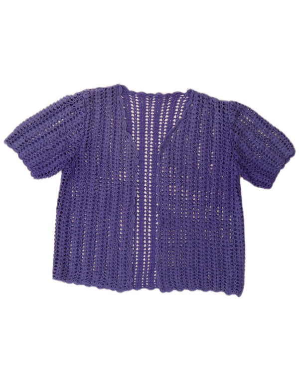 Maglione cardigan all'uncinetto a maniche corte da donna vintage UK 12 Viola medio