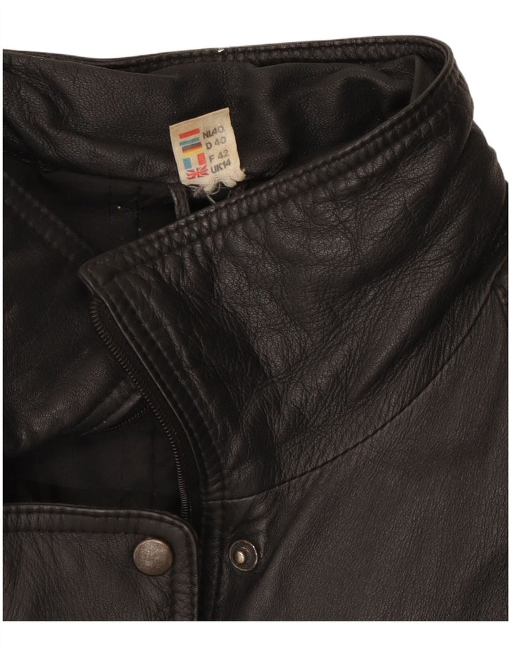 Giacca in pelle da donna vintage UK 14 grande in pelle nera