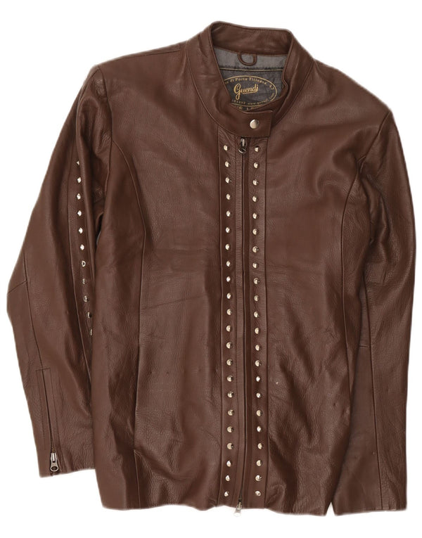 Giacca in pelle da donna vintage UK 14 in pelle marrone medio