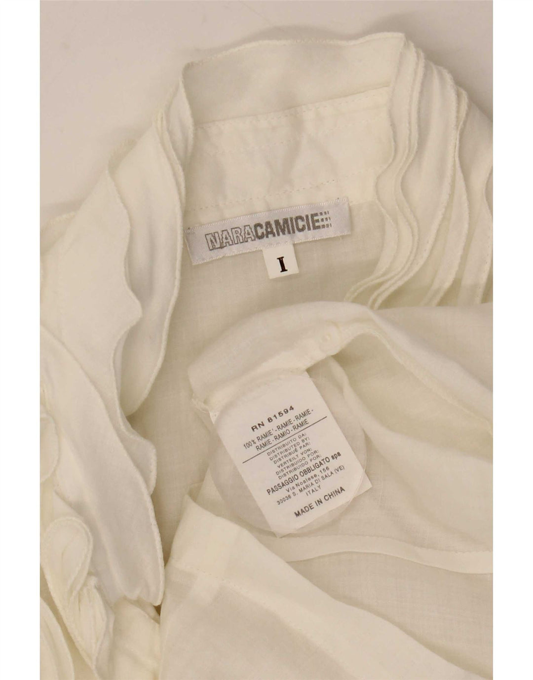 Naracamicie Camicetta da donna con maniche a 3/4 con volant sul davanti UK 10 Small Bianca