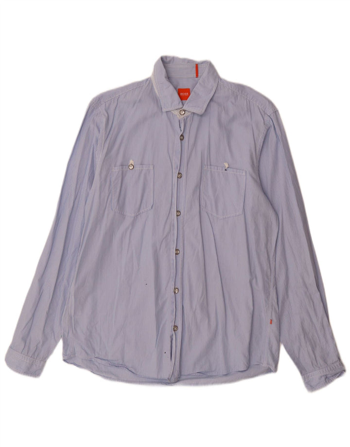 Camicia da uomo Hugo Boss Large in cotone gessato blu