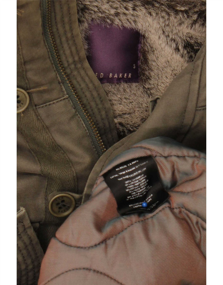 Ted Baker Giacca Parka da uomo con cappuccio taglia 3 Cotone verde medio