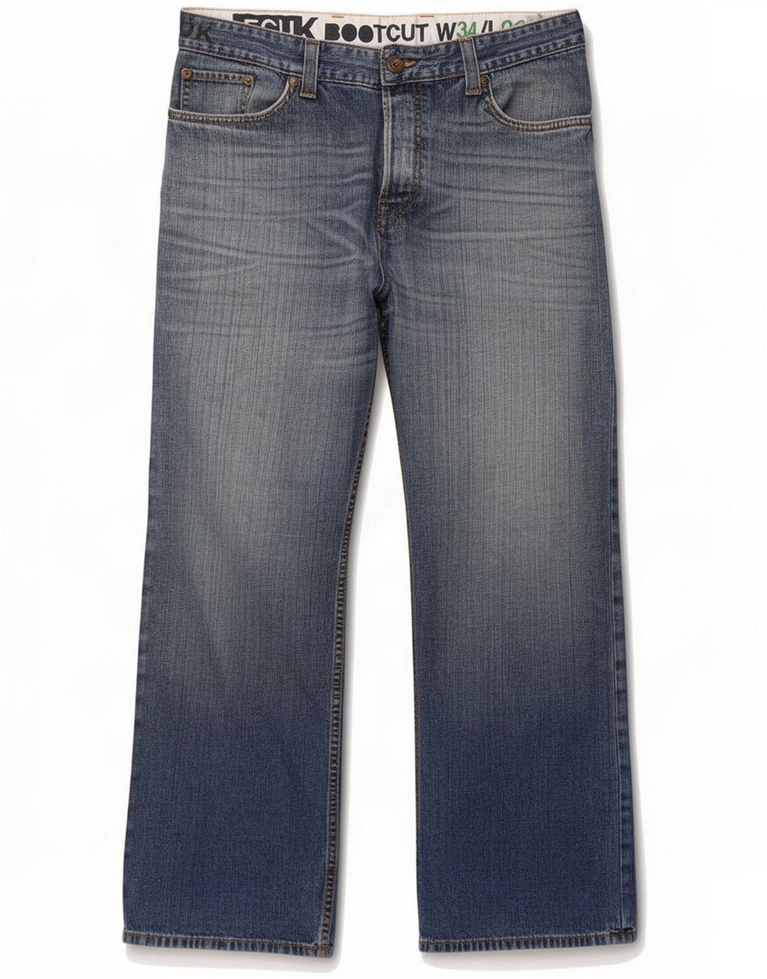 Fcuk Jeans bootcut da uomo W34 L32 Blu Cotone