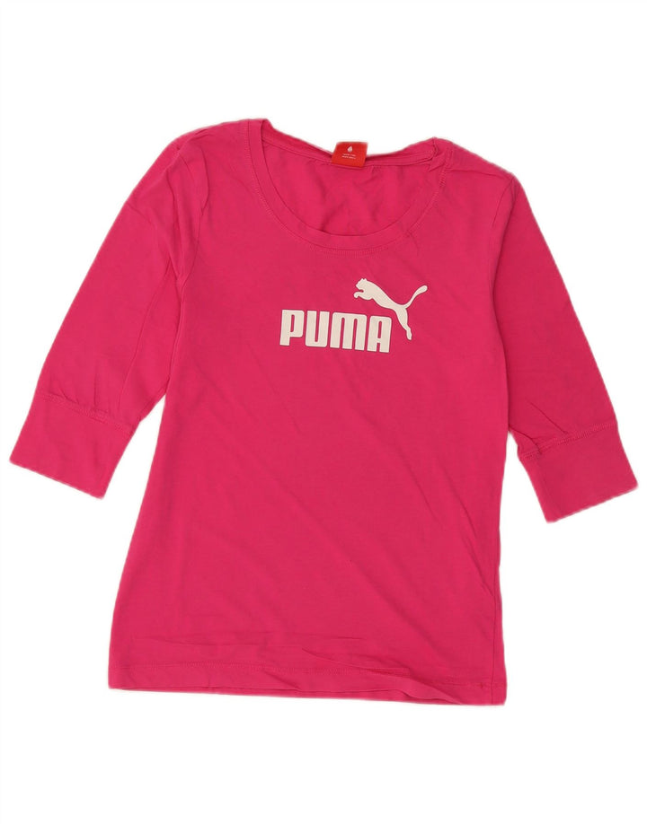 Top grafico da donna Puma manica 3/4 UK 12 cotone rosa medio