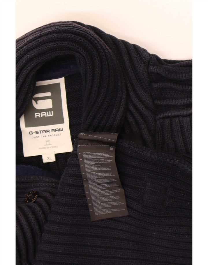 Maglione da uomo G-Star con collo a bottoni XL in cotone blu navy