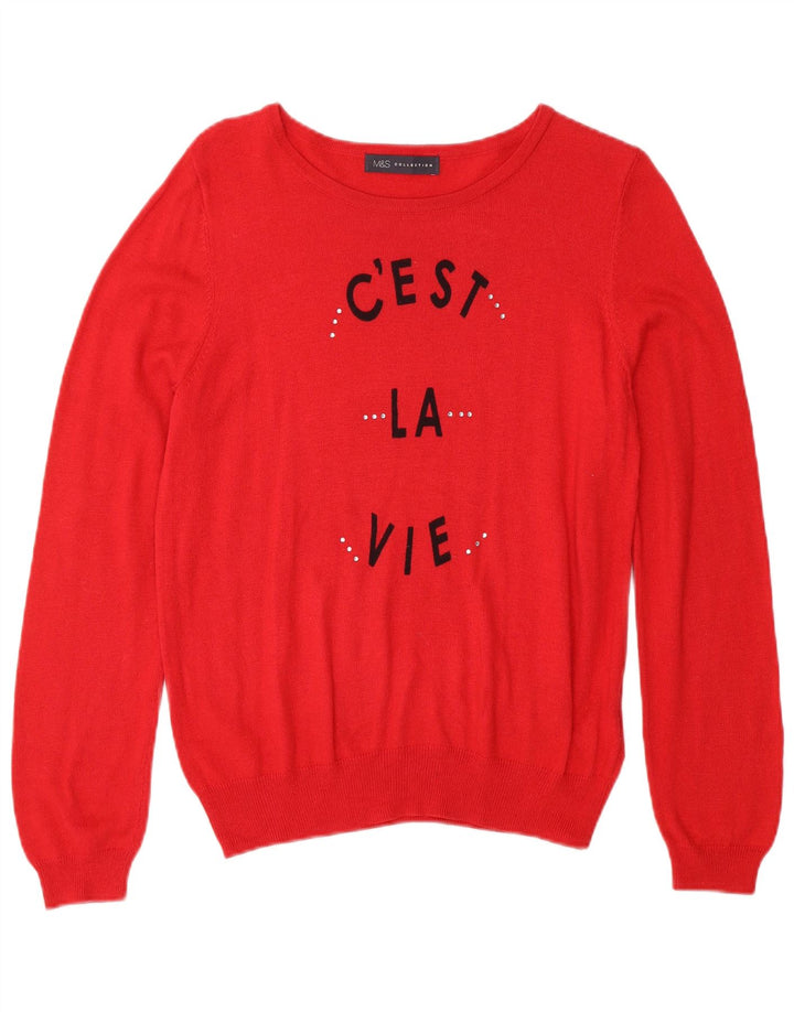 MARKS & SPENCER Maglione da donna con scollo a barca con grafica UK 18 XL Rosso