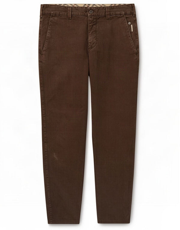 Pantaloni chino dritti da uomo Burberry W34 L30 cotone scozzese marrone