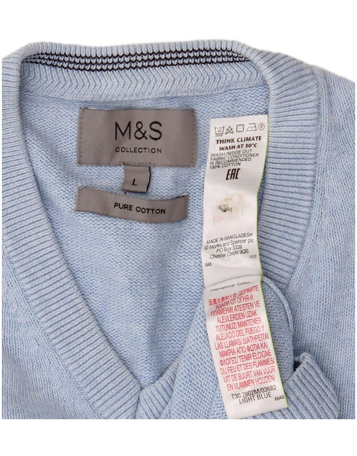 Maglione maglione con scollo a V da uomo Marks & Spencer grande cotone blu