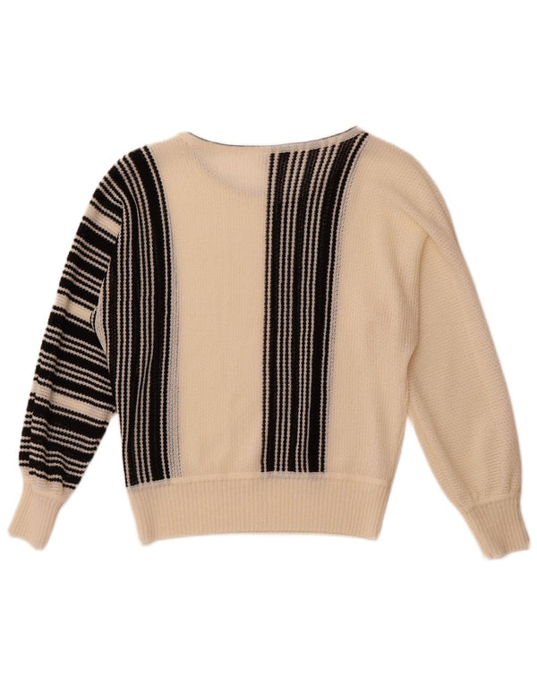 BODE Maglione da donna con scollo a barca EU 40 medio a righe bianco sporco