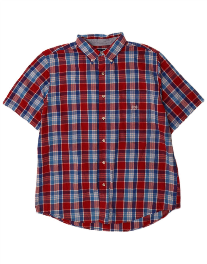 Chaps Camicia a maniche corte da uomo in cotone a quadri rossi grandi