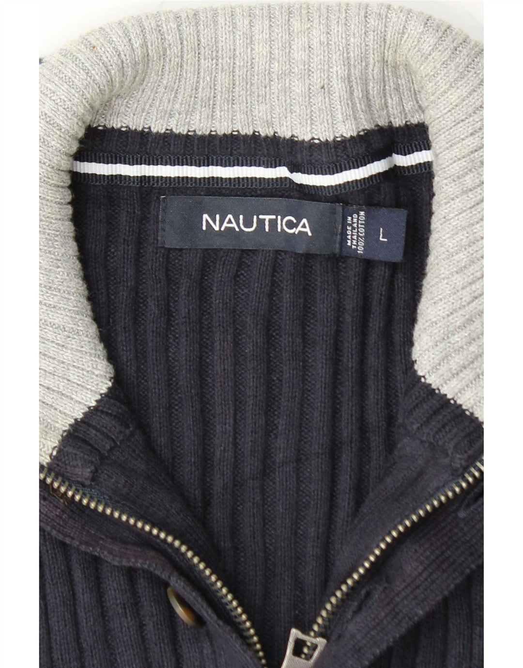 NAUTICA Maglione da uomo con zip e collo grande in cotone blu navy