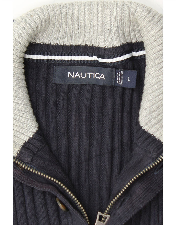 NAUTICA Maglione da uomo con zip e collo grande in cotone blu navy