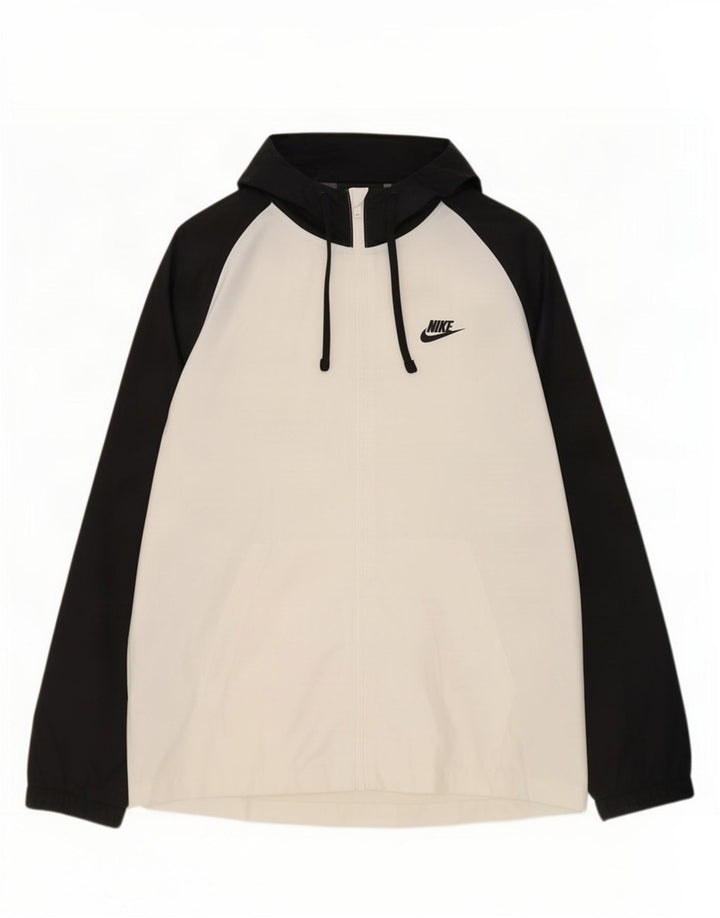 Nike - Giacca da uomo con cappuccio, tuta da ginnastica, grande, in poliestere color block bianco