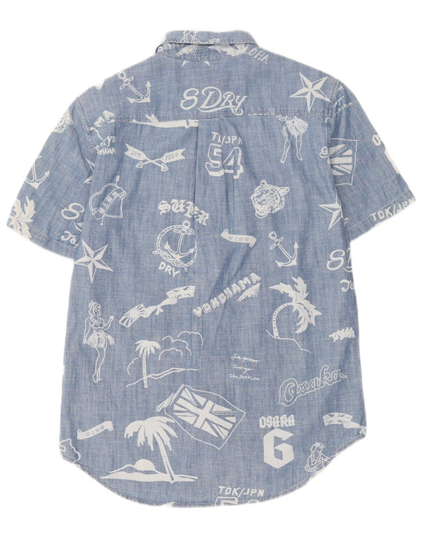 Camicia a maniche corte grafica da uomo Regular Fit Superdry Small in cotone blu