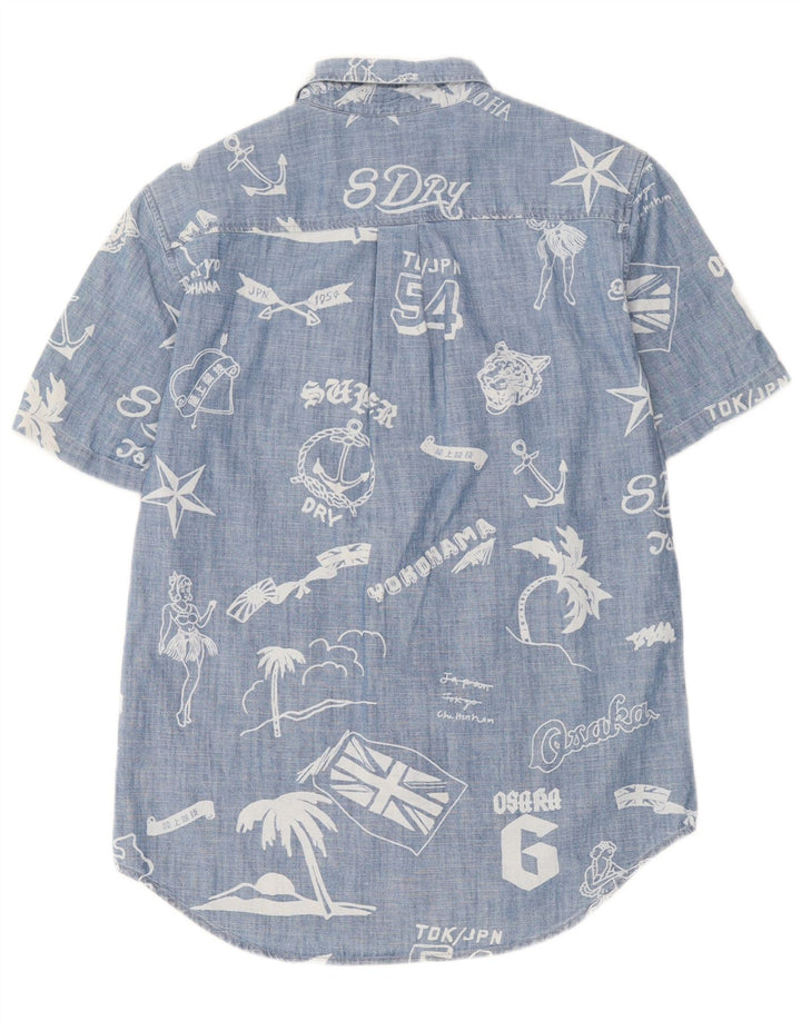 Camicia a maniche corte grafica da uomo Regular Fit Superdry Small in cotone blu