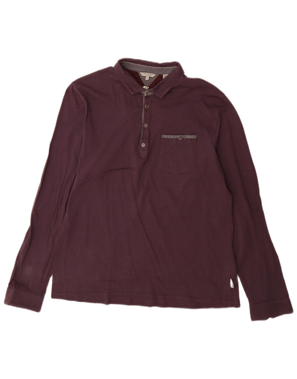 Ted Baker Mens Long Sleeve Polo Shirt Size 6 2XL Purple Cotton