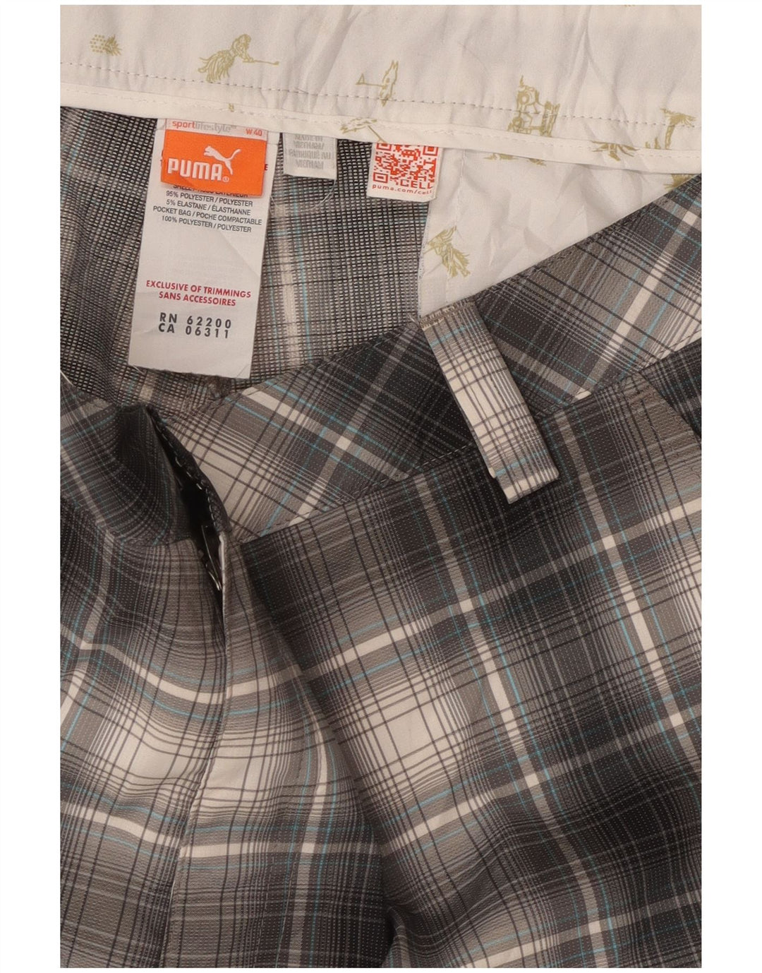 Pantaloncini chino da uomo Puma W40 XL poliestere a quadri grigi