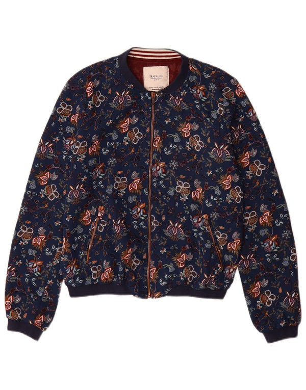 Giubbotto bomber Trafaluc da donna Zara UK 10 piccolo poliestere floreale blu navy
