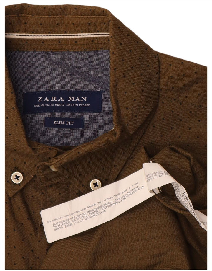 Camicia Zara da uomo slim fit in cotone maculato kaki medio