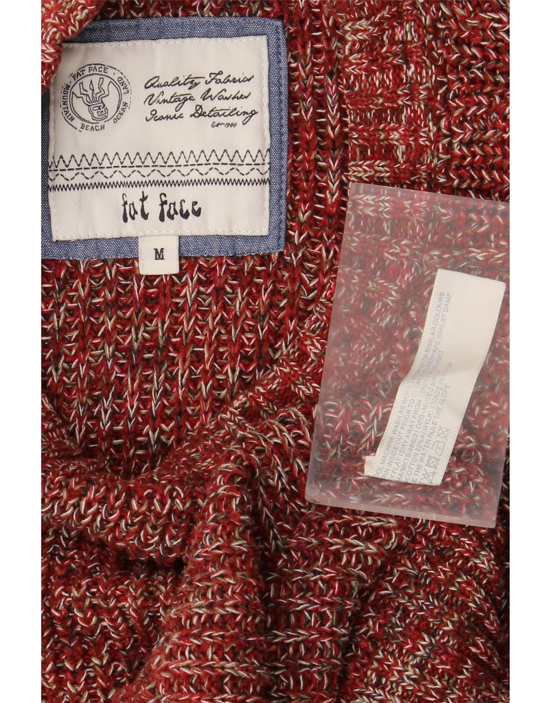 Maglione maglione girocollo da uomo Fat Face in cotone screziato bordeaux medio