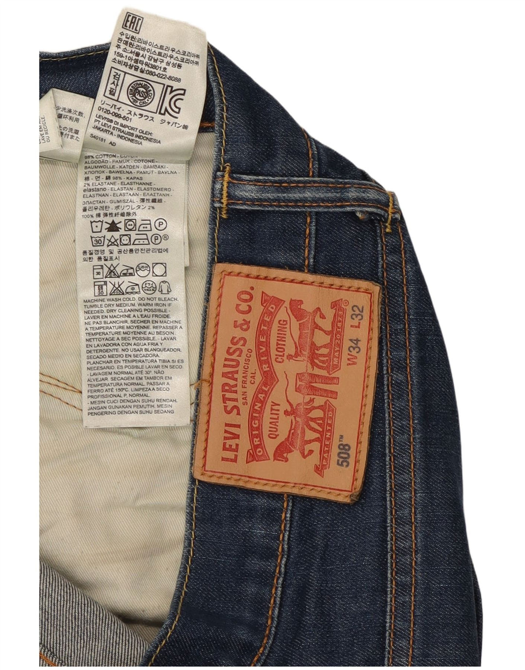 Levi's Uomo 508 Regular Tapered Jeans W34 L32 Cotone Blu