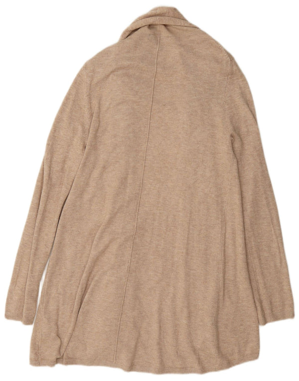 Zara Womens Longline Open Cardigan Sweater UK 16 Large Beige Viscose