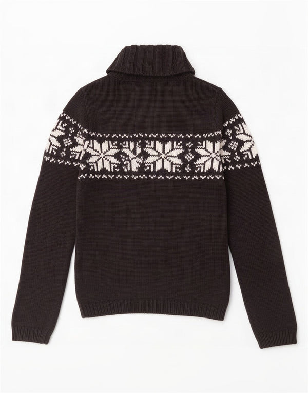 Maglione maglione a collo alto da donna S.Oliver UK 10 piccolo cotone Fair Isle nero