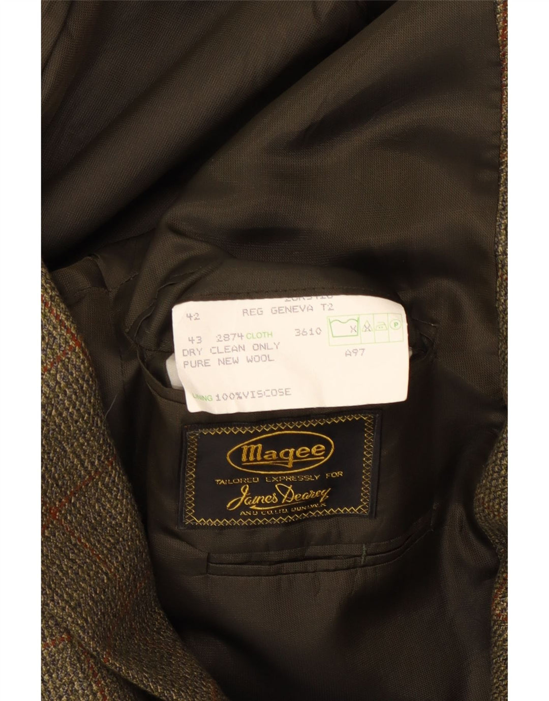 MAGEE Mens 2 Button Blazer Jacket UK 42 Large Khaki Check Wool