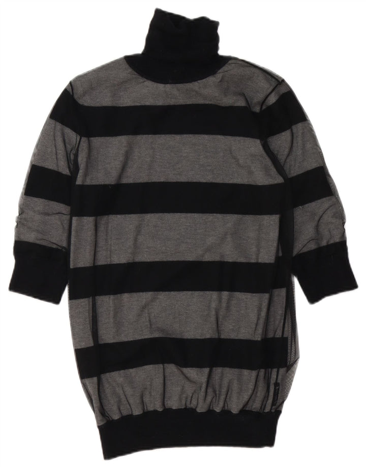 Armani Jeans Maglione da donna con collo alto e maglione UK 12 Grigio medio a righe