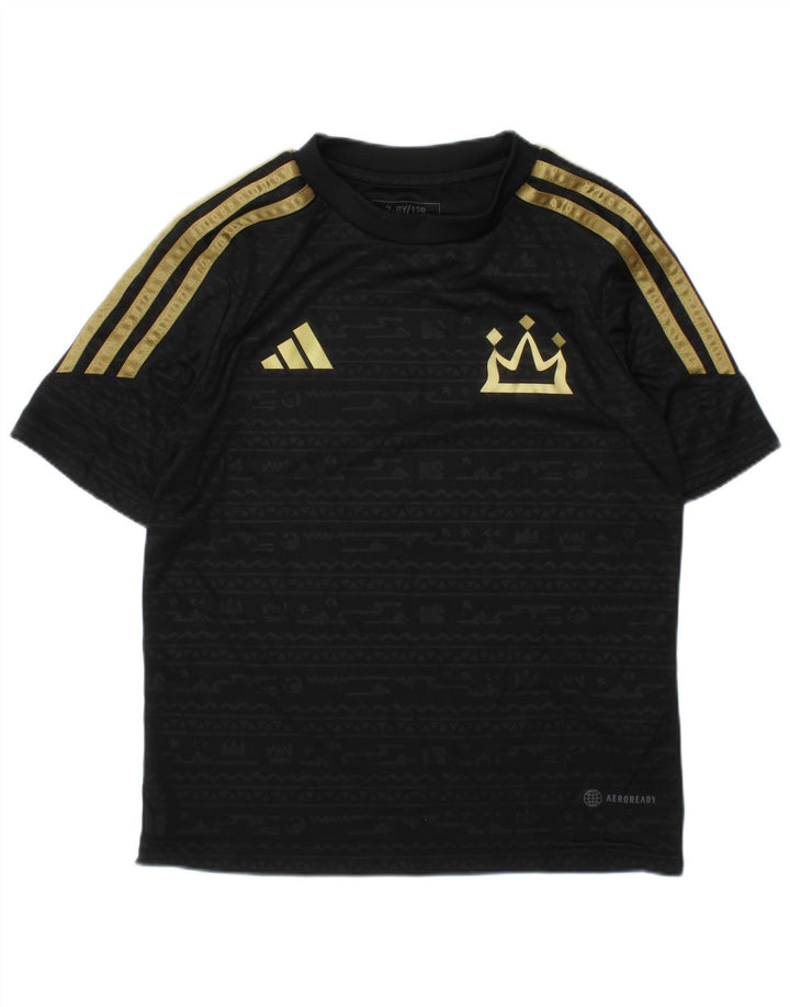ADIDAS Boys Aeroready T-Shirt Top 7-8 Years Black Polyester