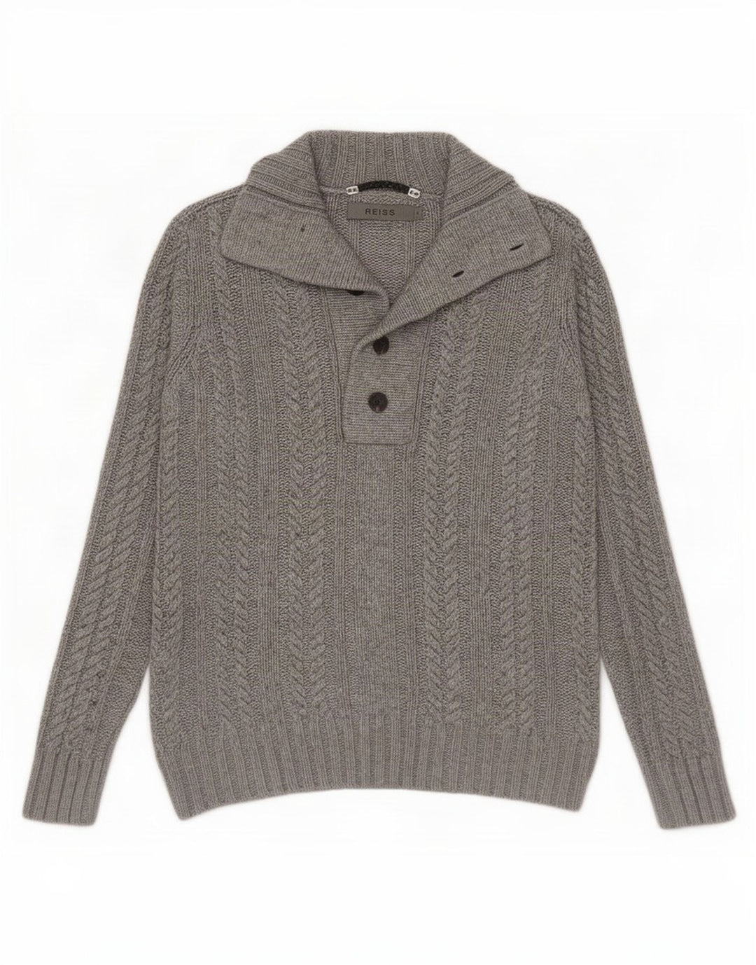 Maglione Reiss da uomo con collo a bottoni piccolo in viscosa grigia