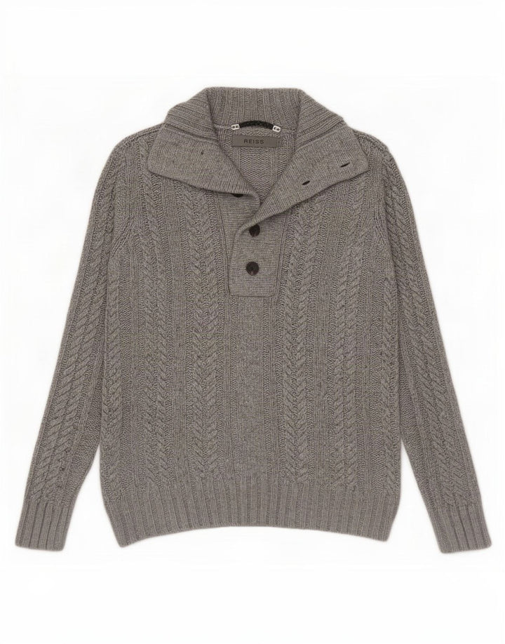 Maglione Reiss da uomo con collo a bottoni piccolo in viscosa grigia