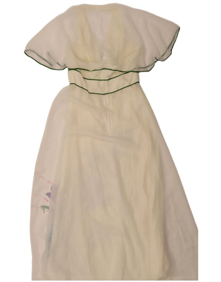 Abito lungo da donna vintage IT 46 Grande poliestere floreale bianco