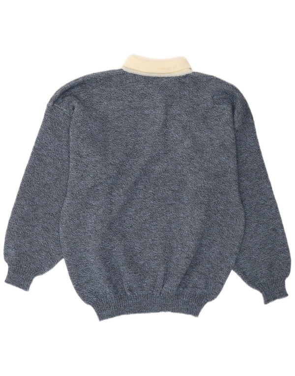 Maglione vintage da donna con collo alto IT 52 2XL Acrilico floreale blu