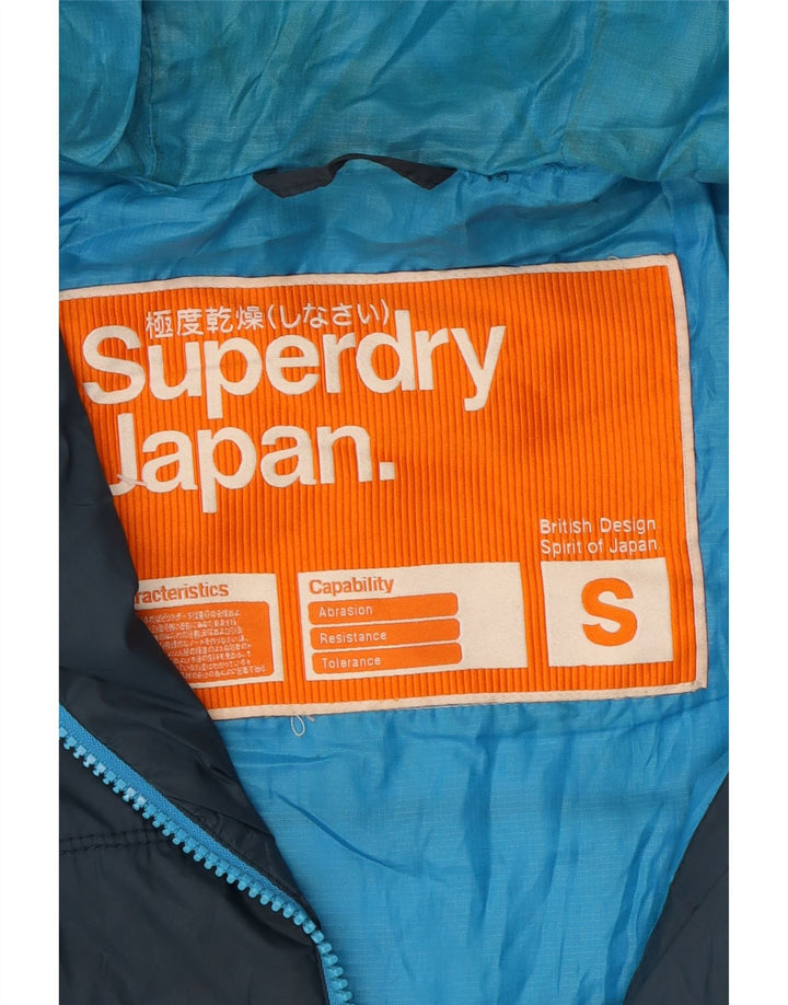 SUPERDRY Mens Hooded Padded Jacket UK 36 Small Navy Blue Nylon Vintage Superdry and Second-Hand Superdry from Messina Hembry 