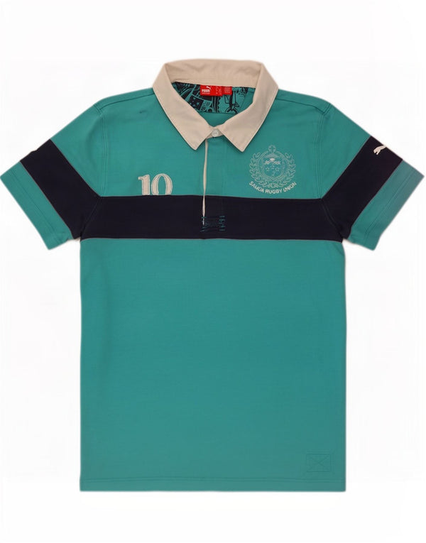Polo da rugby grafica da uomo Puma Small in cotone color block turchese