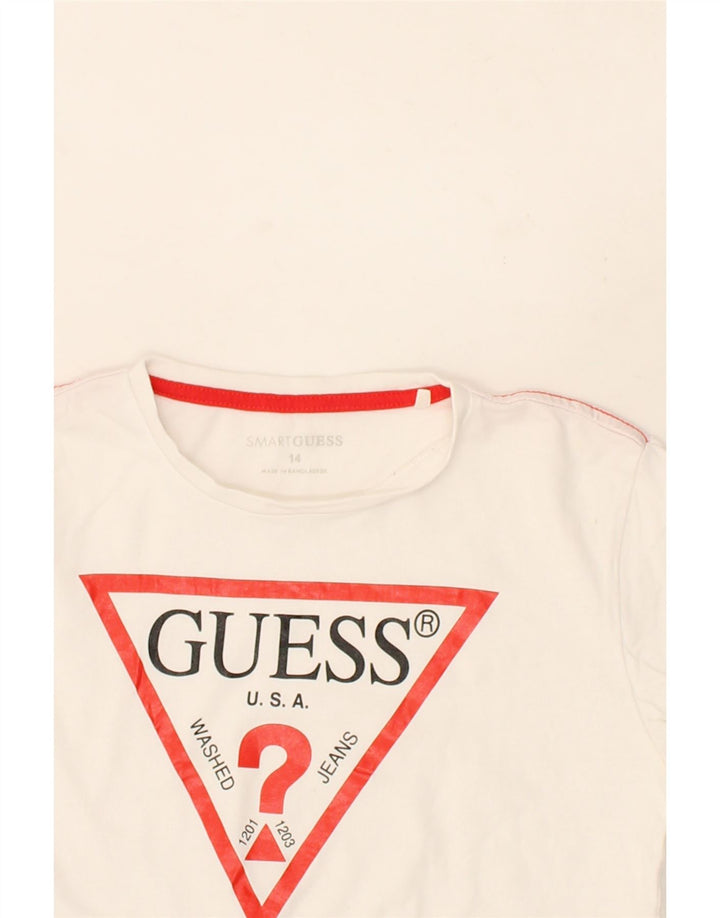 GUESS Boys Graphic Top Long Sleeve 13-14 Years White Vintage Guess and Second-Hand Guess from Messina Hembry 
