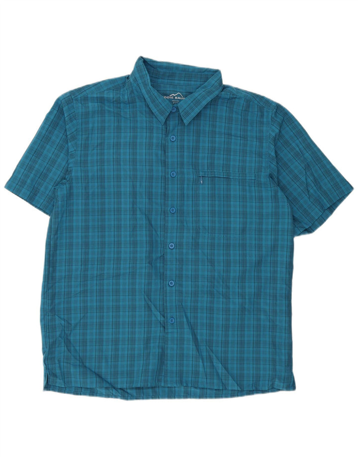 Eddie Bauer Camicia a maniche corte da uomo a quadri grandi in poliestere blu