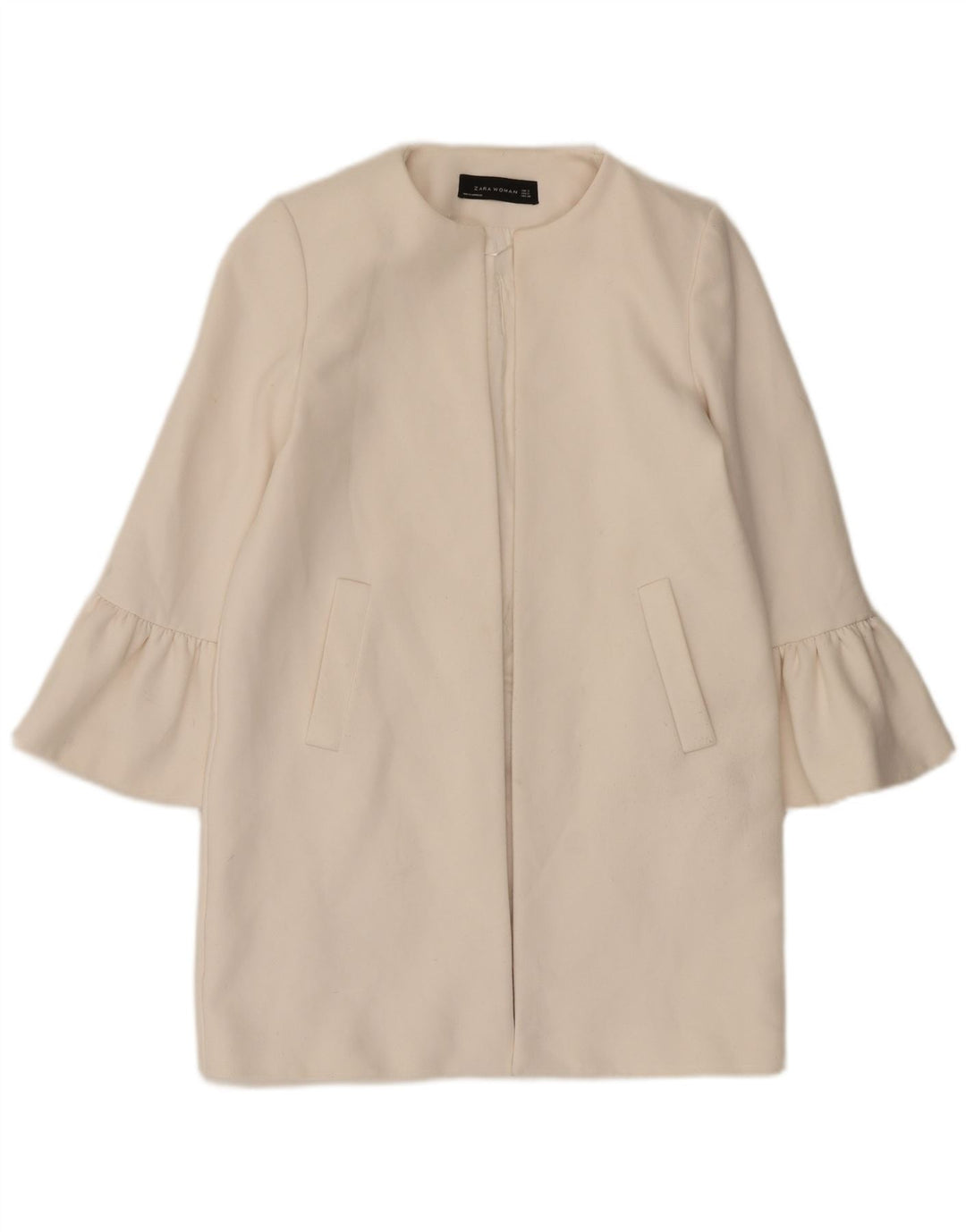 Giacca blazer aperta lunga da donna Zara UK 10 piccola poliestere bianco