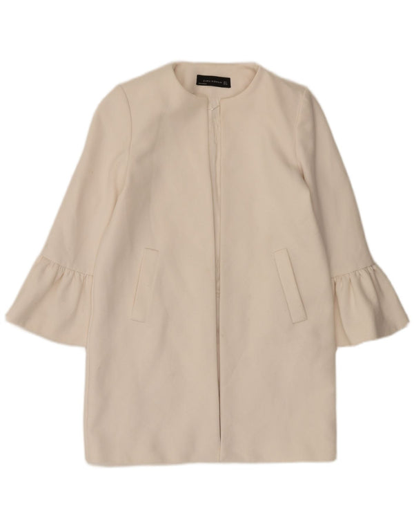 Giacca blazer aperta lunga da donna Zara UK 10 piccola poliestere bianco