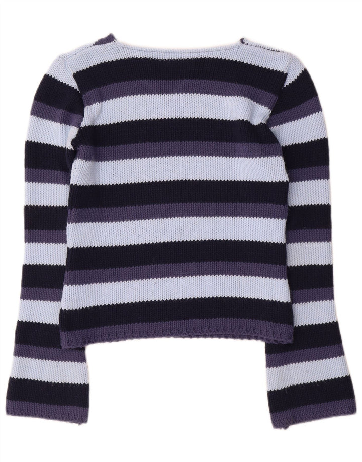 Maglione vintage da donna con scollo a V UK 12 a righe multicolori medie