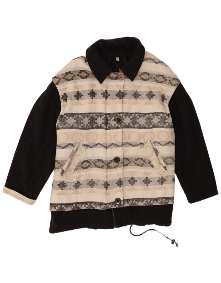 Cappotto vintage da donna oversize a vento UK 18 XL Beige geometrico
