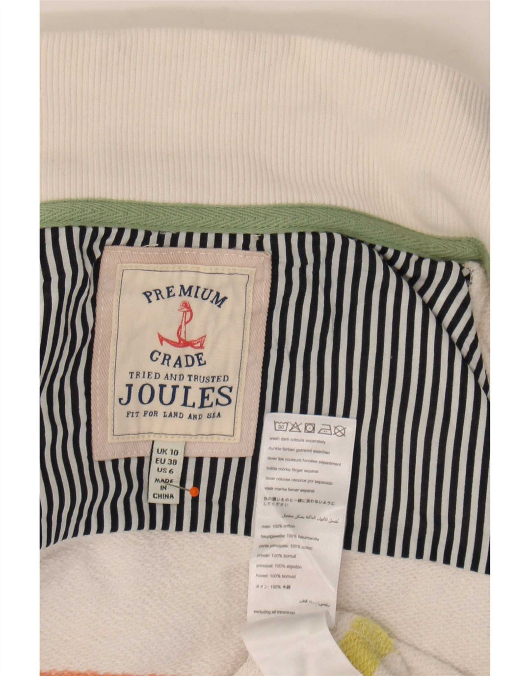 Joules Felpa da Donna con Collo a Bottoni Maglione UK 10 Piccola a Righe Bianche
