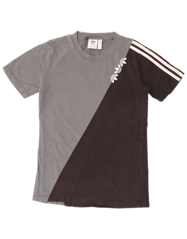 T-shirt da donna Adidas Top UK 6 XS in cotone color block grigio