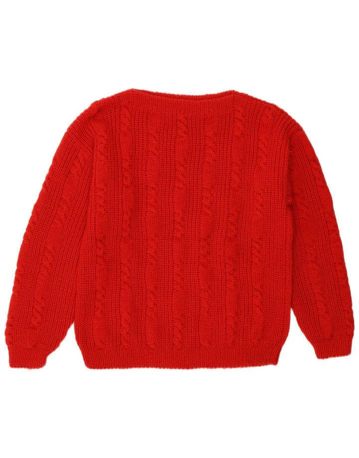 Maglione maglione vintage da donna con scollo a barca UK 12 rosso medio