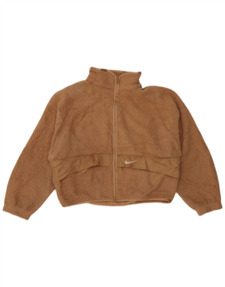 Giacca in pile oversize corta Nike da donna UK 10 Small Beige Poliestere
