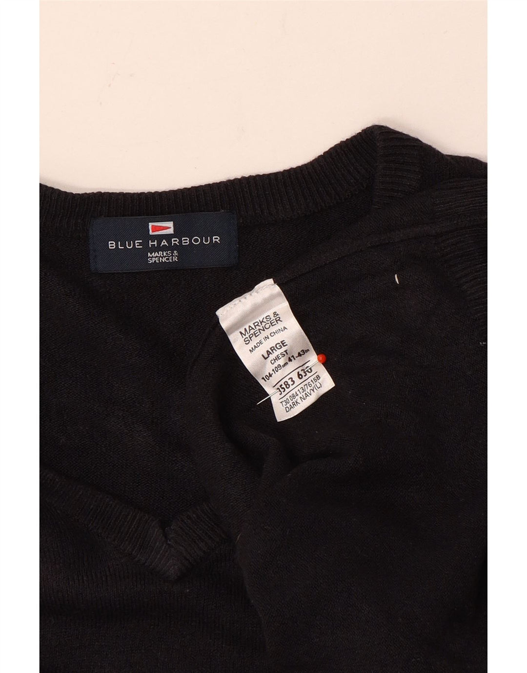 Maglione da uomo Marks & Spencer Blue Harbour con scollo a V grande blu navy