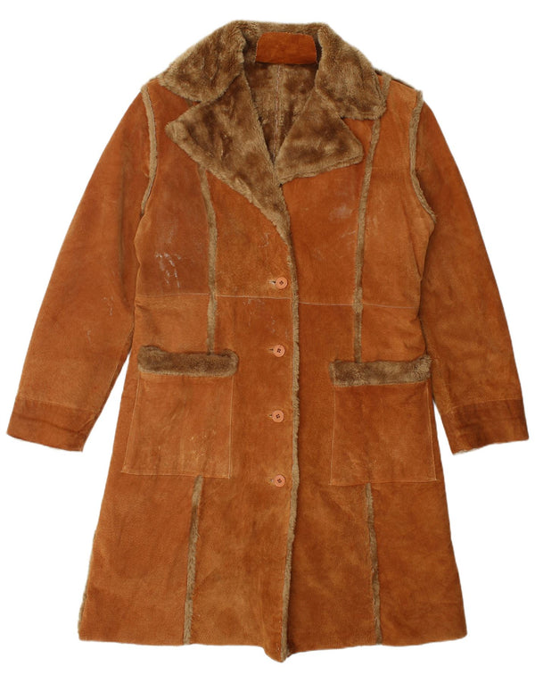 Cappotto in shearling vintage da donna UK 18 XL in pelle marrone
