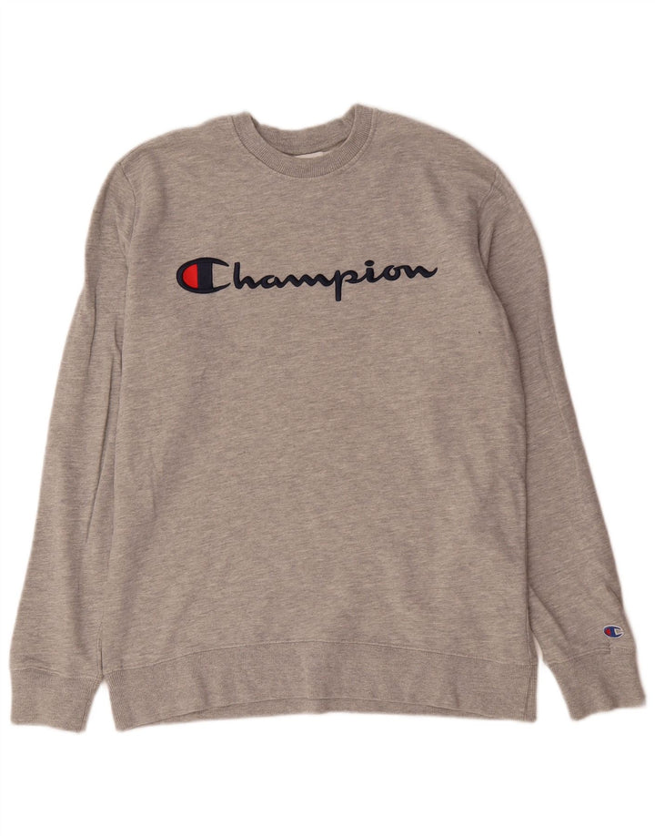 Felpa grafica da uomo Champion in cotone chiazzato grigio medio