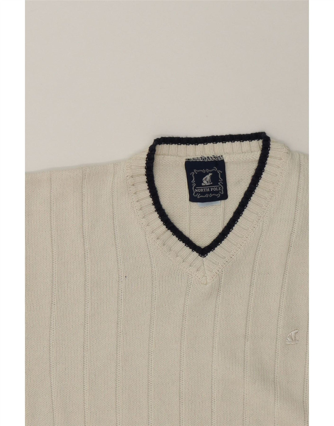 NORTH POLE Mens V-Neck Jumper Sweater Large Off White Vintage North Pole and Second-Hand North Pole from Messina Hembry 